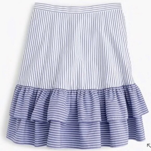 J. Crew 100% Cotton White & Blue Mini Ruffle Skirt - Picture 5 of 14